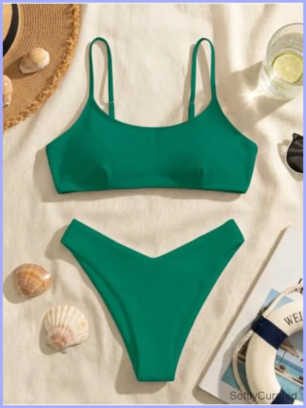 2 Piece Bikini Set Adjustable Spaghetti Straps Bandeau High Cut Swimsuit